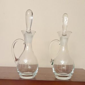 Vintage set of two glass oil or dressing decanters